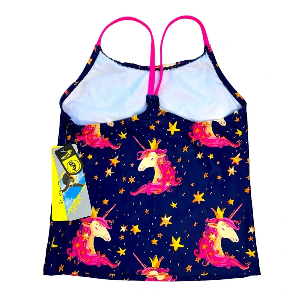 Girl’s Tankini Swim Top Unicorn Navy and Pink Size XL NEW with Tags